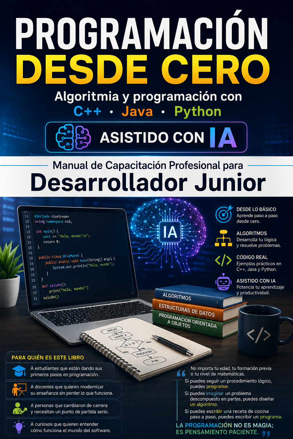 ROGRAMACIÓN DESDE CERO, Algoritmía y programación con C++, Java y Python, Desarrollador Junior